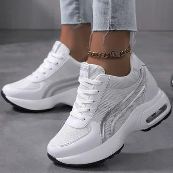 Women Air Cushion Sneakers Mesh White Running Sport Shoes Outdoor Elevator Shoes Heightening 8cm Female Casual Walking Shoes 3