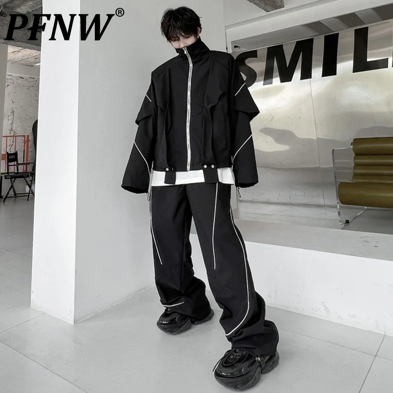 

PFNW Spliced Deconstruction Men's Sport 2 Pcs Sets Korean Fasion Male Wide Leg Trousers Drawsrting Pants Autumn 2023 New 28W1271