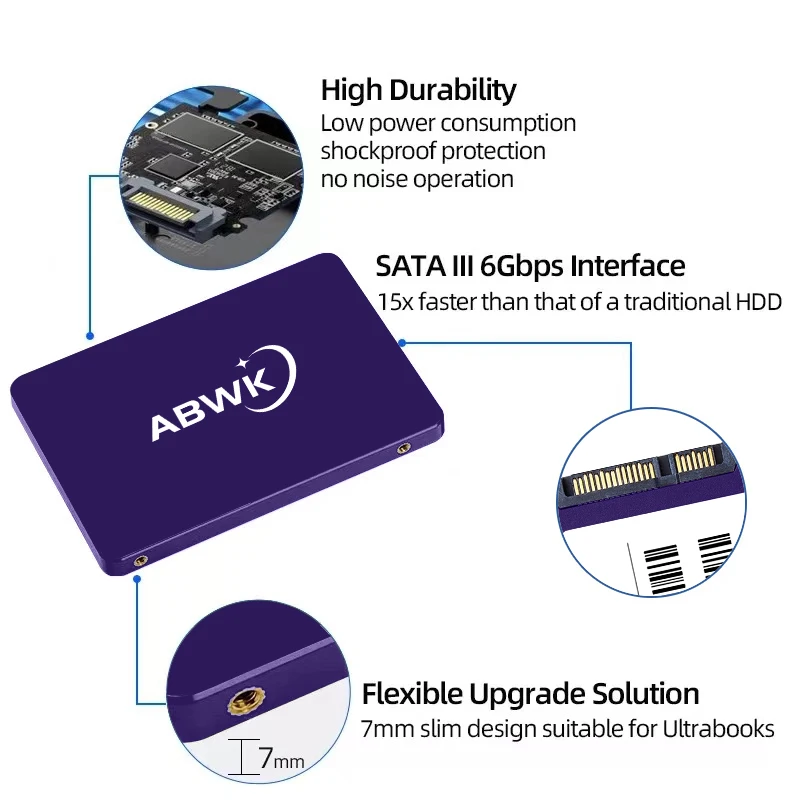 ABWK SSD 2.5, 데스크탑 PC용 내장 솔리드 스테이트 드라이브, SATA3 ssd, 1TB, 2TB, 512GB, SATA III, 480GB, 240GB, 120GB, 256GB
