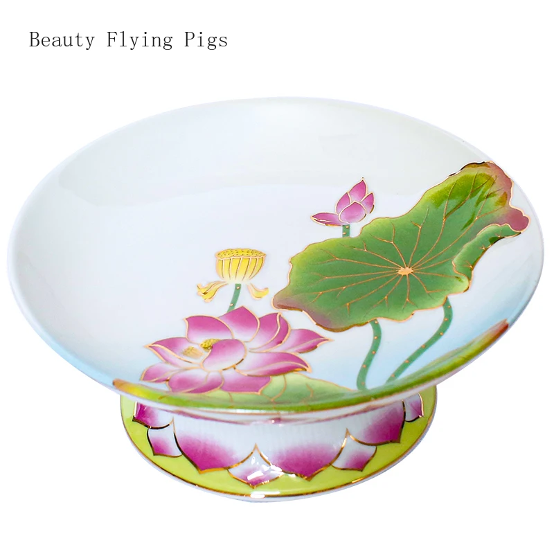 

1PCS ceramic high legged lotus supplies for fruit platters temples shrines Guanyin Buddha utensils