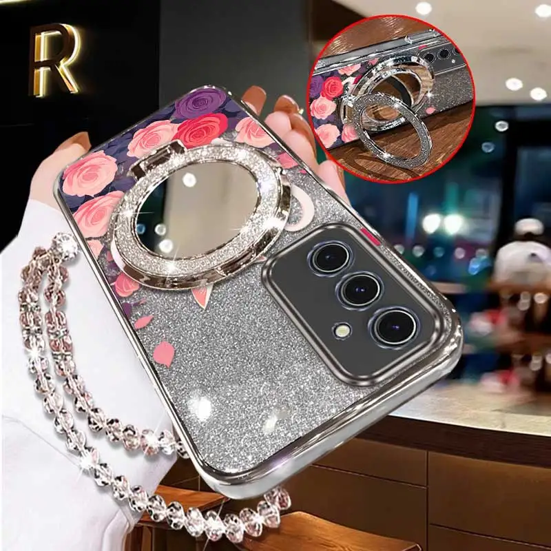 Elegant Pink Rose Phone Case Set with Lanyard and Stand (3-Piece Collection)