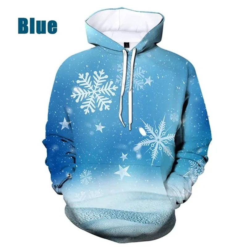 Sudadera con capucha con estampado 3D de copos de nieve navideños de invierno para hombre y mujer, informal, moderna, unisex