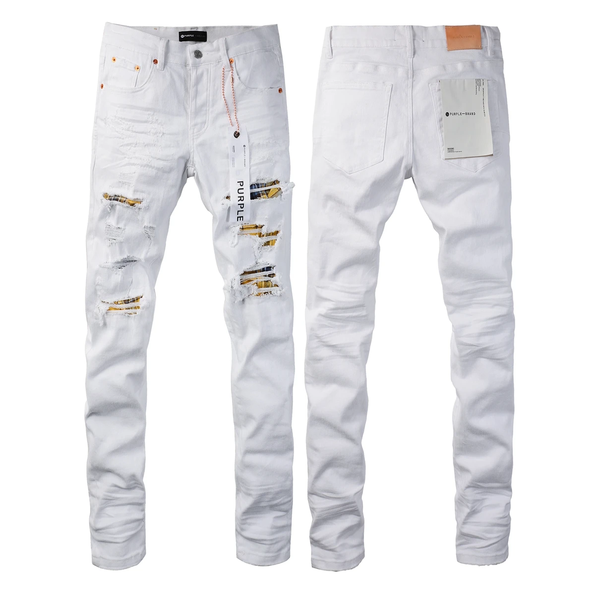 

White Purple Brand Jeans Men Designer Slim Fit Damaged Scratch Skinny Ripped Beggar Denim Jeans Pants Streetwear Hambre