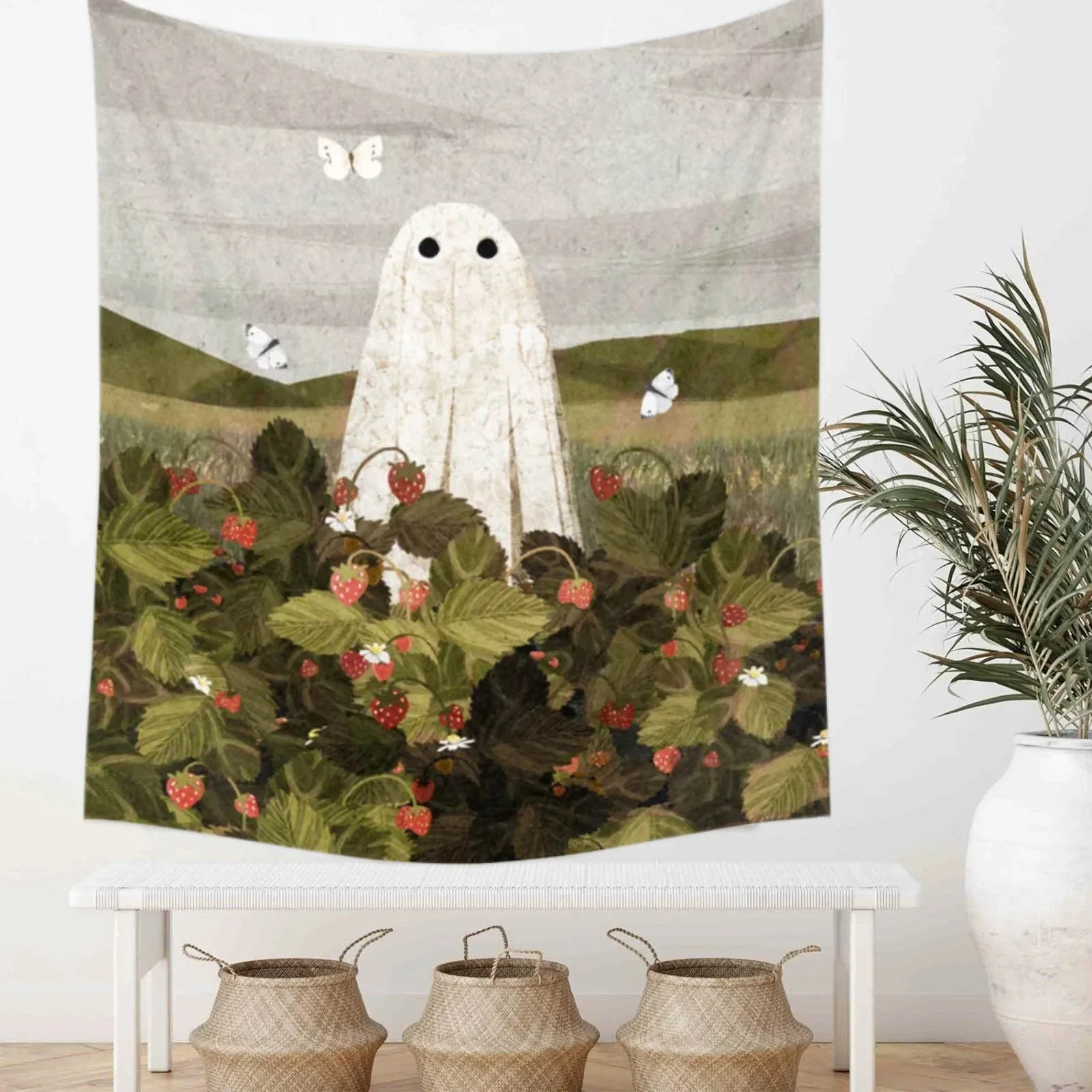 

Strawberry Field Wall Tapestry Boho Aesthetic Home Decor Psychedelic Anime Kawaii Room Decor for Bedroom Ceiling Dorm decoration