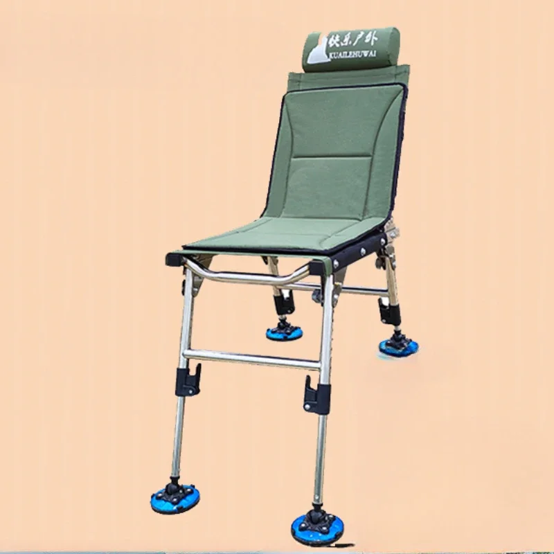 Lightweight Reclining Fishing Chair Foldable Stainless Steel Outdoor Chair All Terrain Fishing Seat, Easy-to-Carry Camping