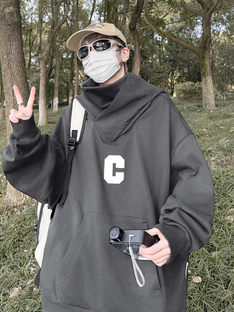 thumbnail image 1 of Sudadera con capucha de cuello alto con estampado de letra C de otoño para hombre, sudadera con capucha de diseño ninja, sudadera con capucha de gran tamaño Y2K, 1 of 5