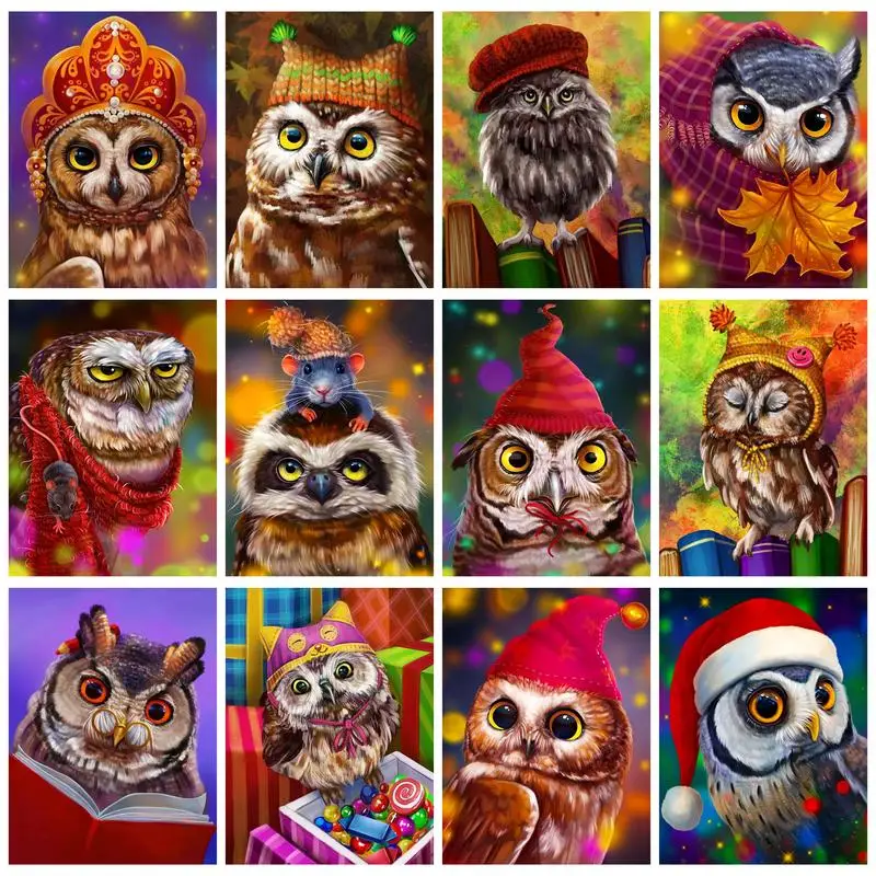 

CHENISTORY Acrylic Painting By Numbers Paint Kit Christmas Owls Picture Drawing Adults Crafts Wall Art Pictures On Canvas Gift