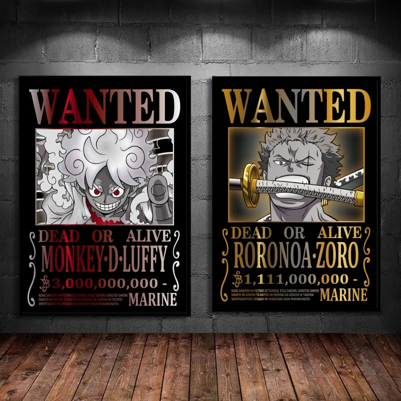 

Canvas Painting One Piece Anime Figure Monkey D Luffy Roronoa Zoro WANTED HD Print Picture for Bedroom Christmas Decor Gifts