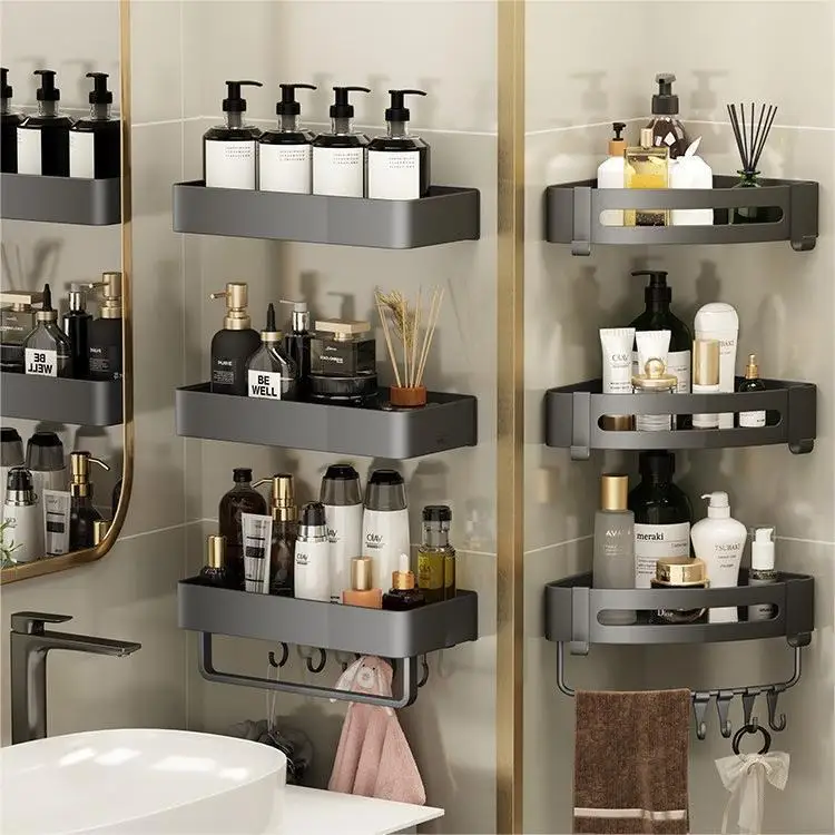 

Grey Space Aluminum 30-50CM Toilet Rack Wall-mounted Bathroom Shelves Punch-free Shower Triangle Basket Bathroom Accessories