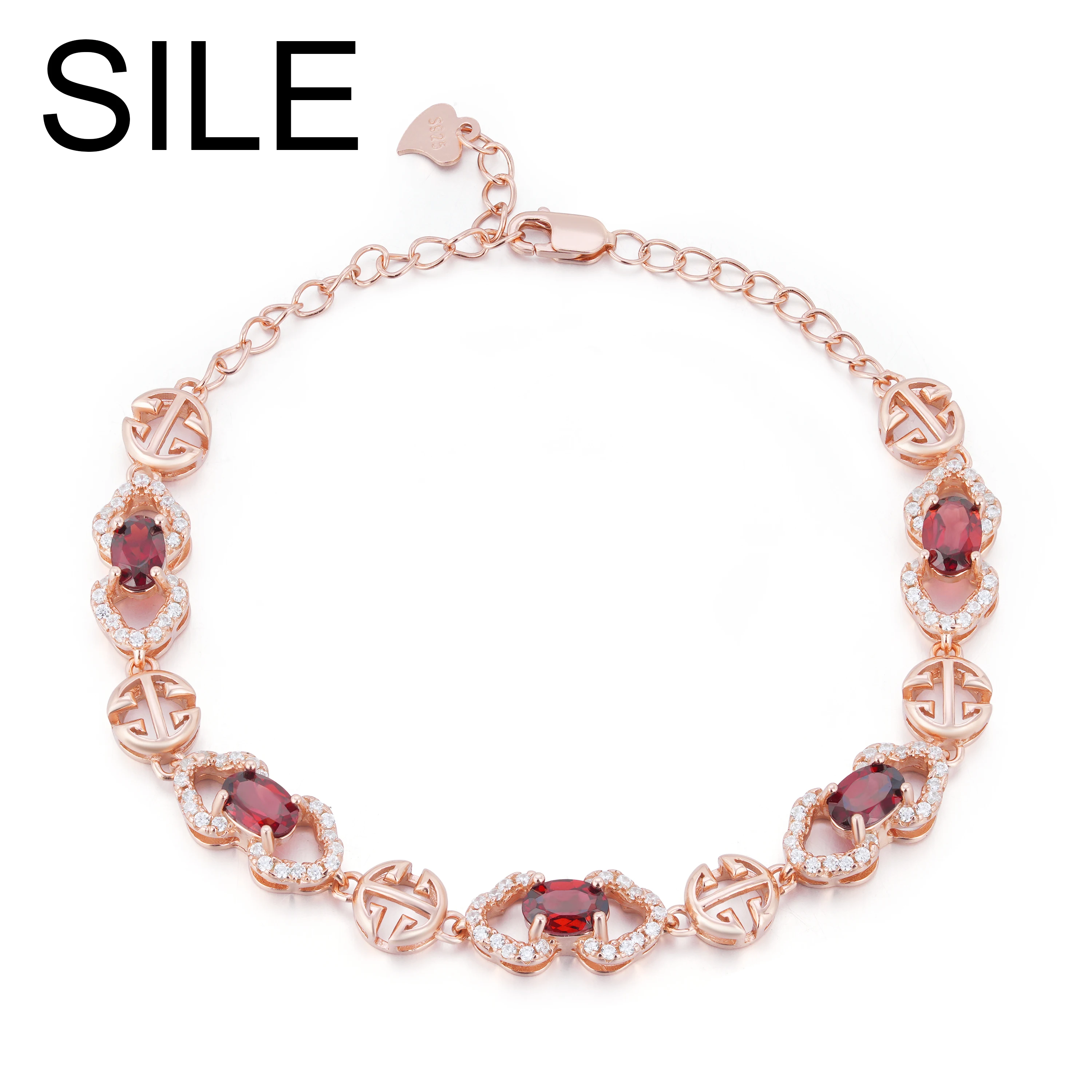 

SILE Luxury Women's Bracelets 100% 925 Sterling Silver Natural Red Garnet Inlay Bracelet Bangle Party Dating Wedding Jewel Gifts
