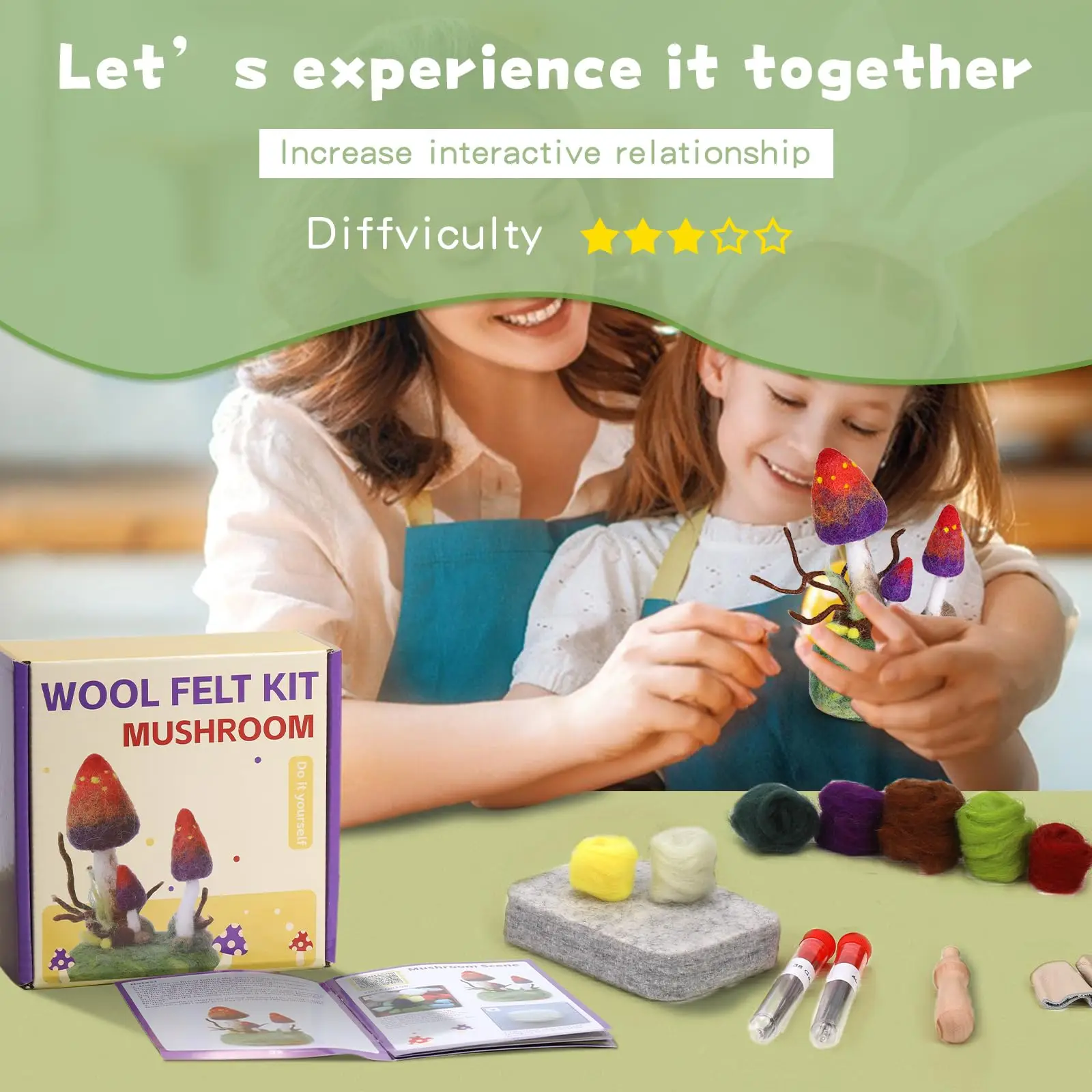 Fenrry Mushroom Needle Felting Kit with Felting Pad for Beginners Needles and Instruction for DIY Lovers needle felting kit wool felting kit needle felting pad