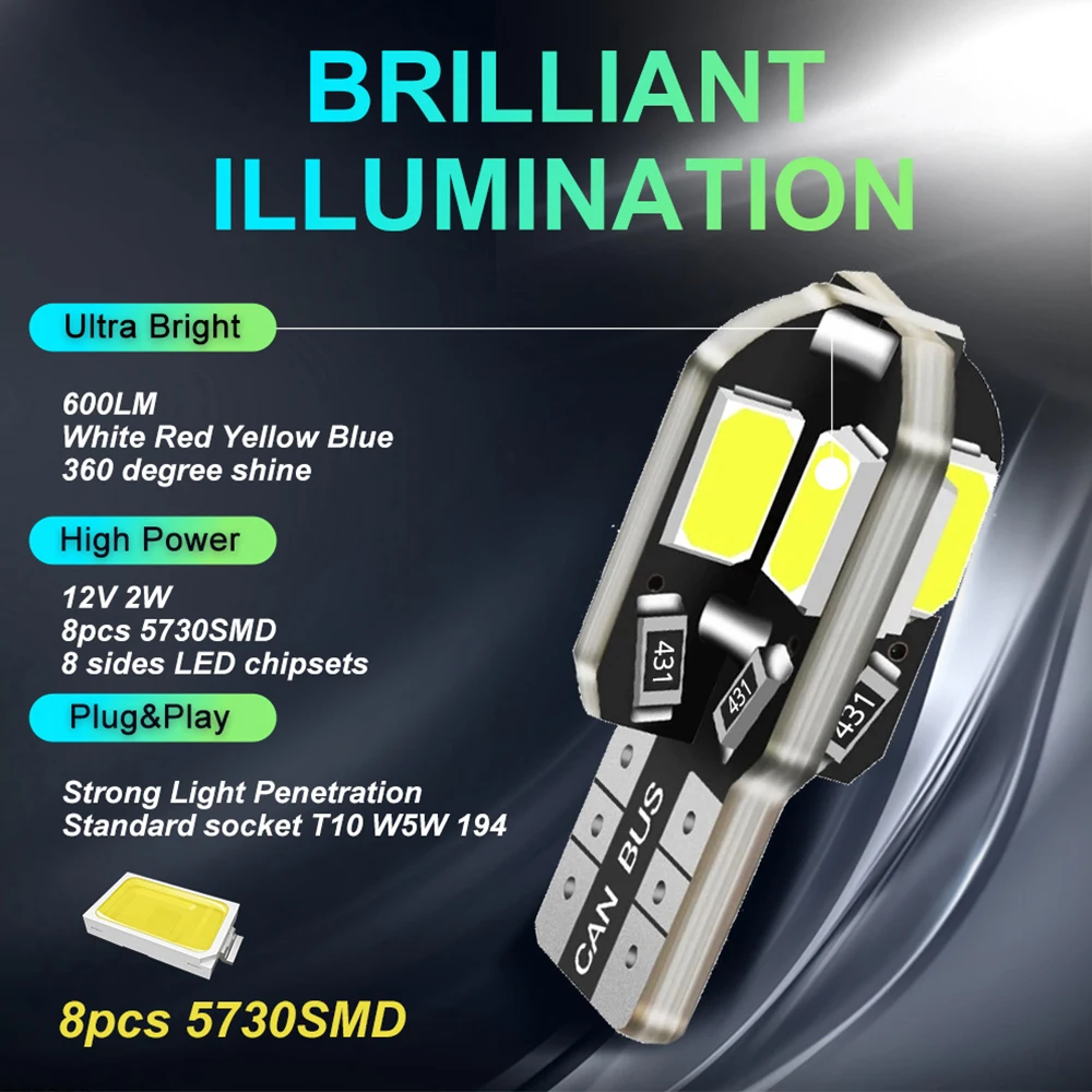 LED  Canbus 5730, ڵ ׸  , , ڵ ȣ , , W5W, T10, 8SMD, 12V, 194 168, 20 