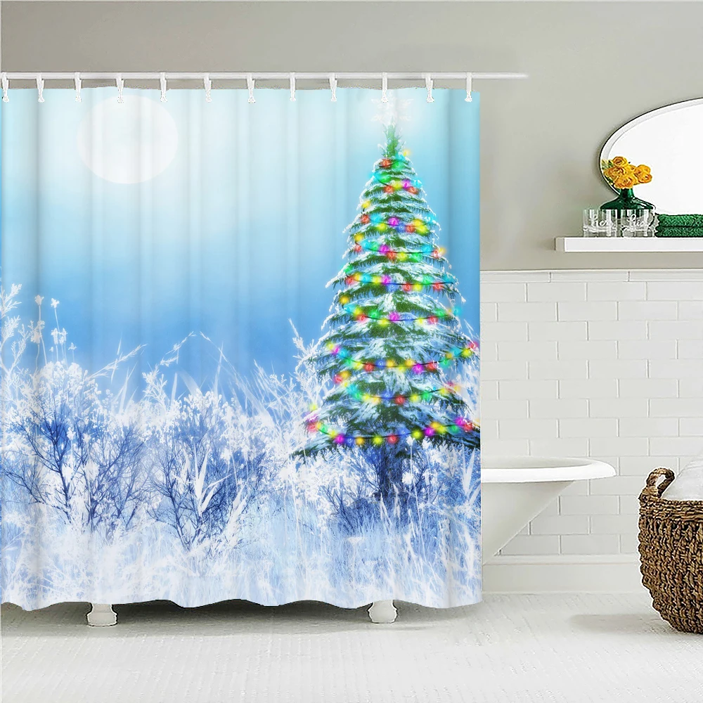 165x180cm 3D Christmas Xmas Digital Printing Waterproof Bathroom Shower Curtain 
