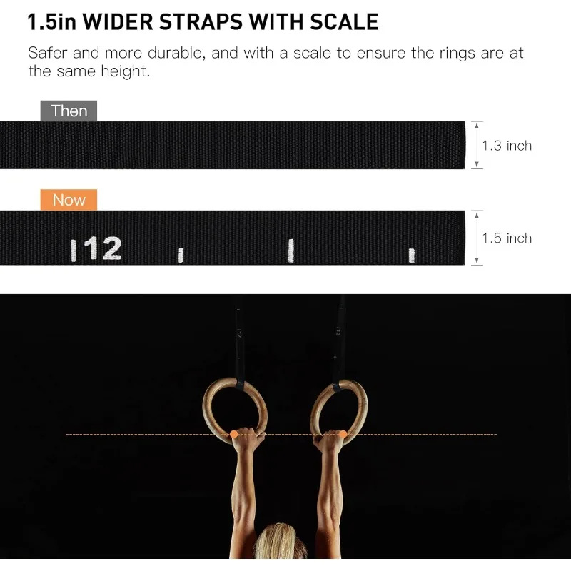 1 Pair Wood Gymnastics Rings with Adjustable Straps GYM Ring for Kids Adult Home Fitness Pull Up Strength Training 4