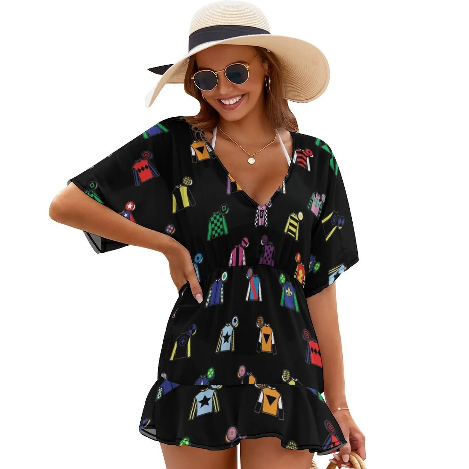 

Horse Racing Jockey Silk Print Black Cover Ups summer women's dress 2024 women's evening dresses 2024