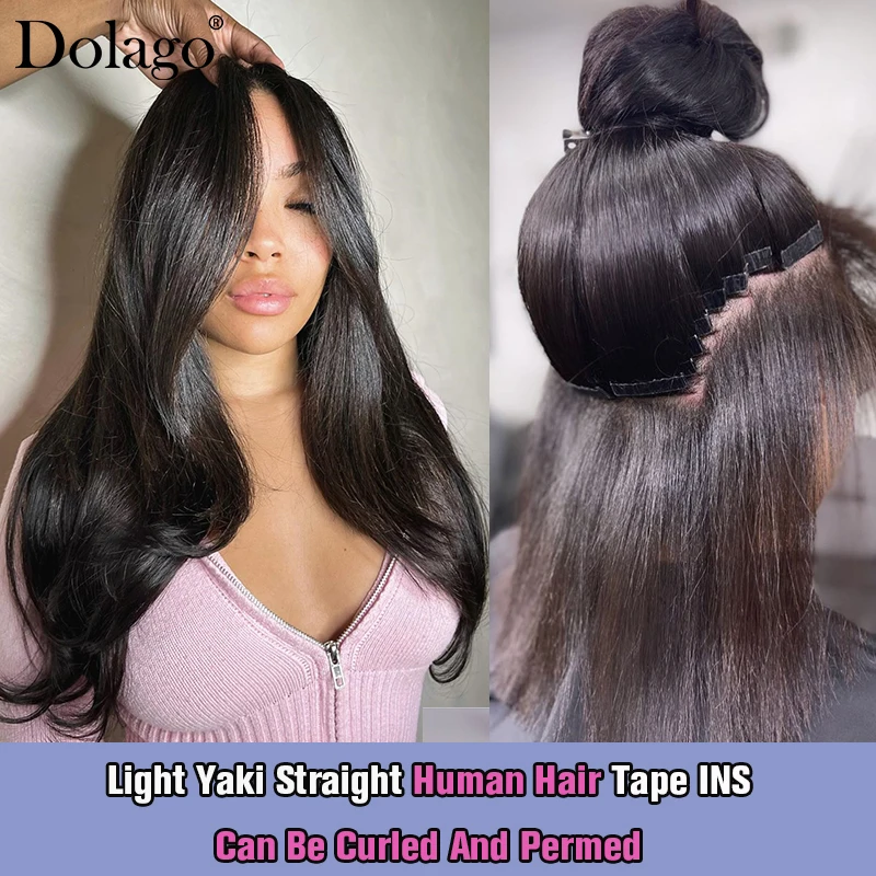 Tape In Hair Extensions Human Hair For Black Women Light Yaki Straight Bundles Tape Ins Raw Microlinks Human Extensions