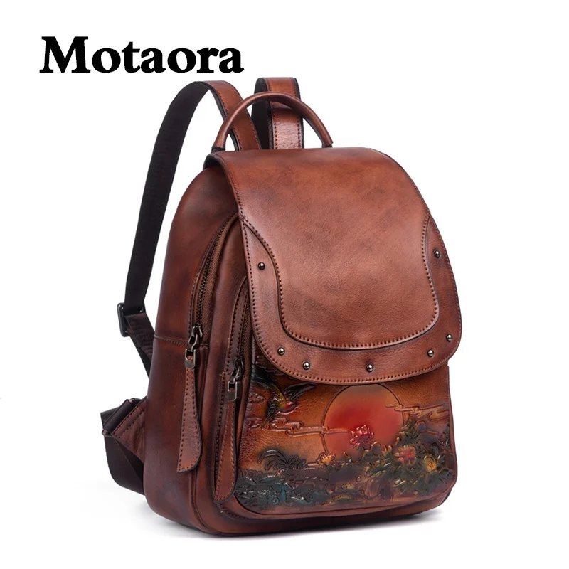 

Large Women's Backpack 3 Color Ladies Shoulder Bag Vintage Cowhide School Bags Woman Phone Bag Travle Retro Bag