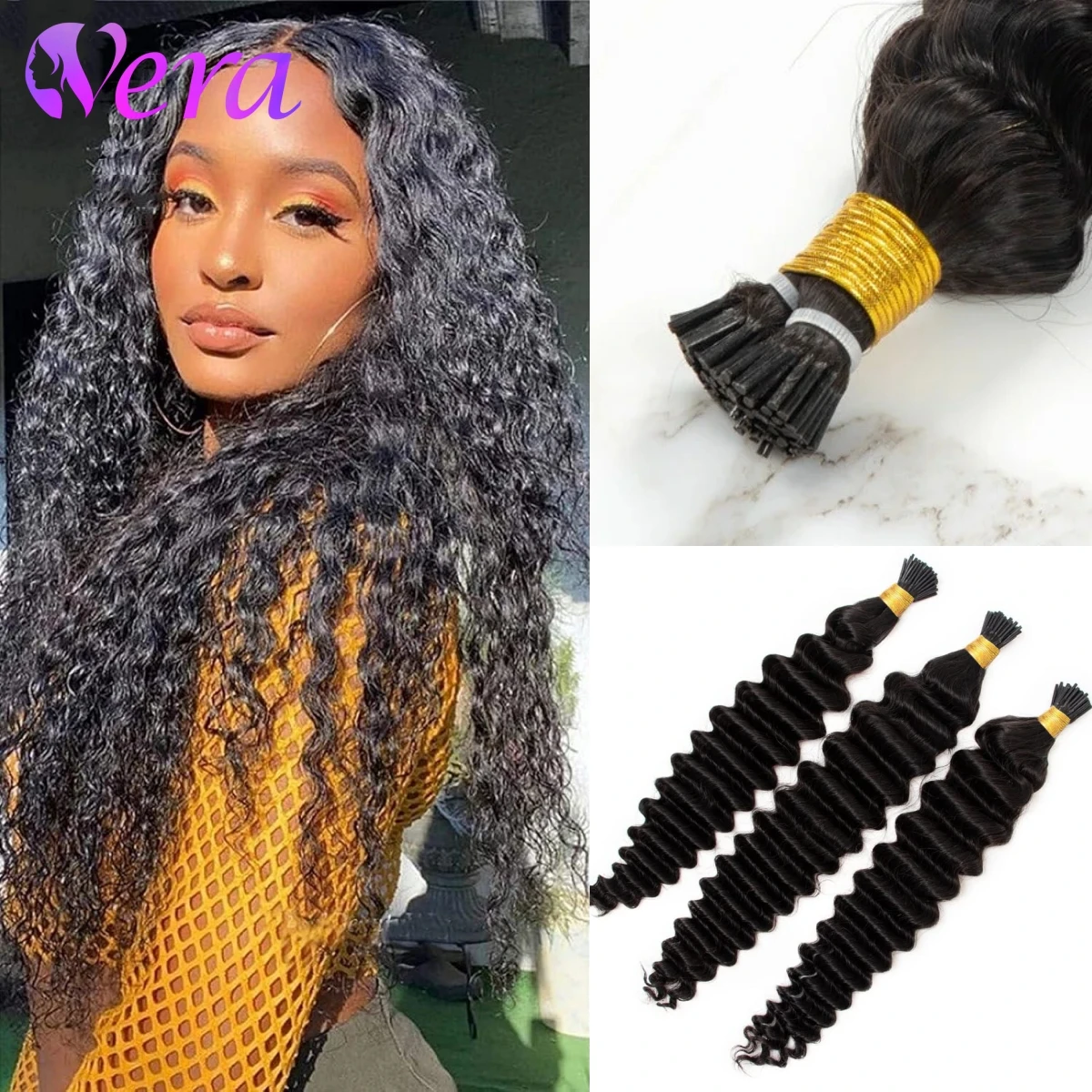 Deep Wave Human Hair I Tip Microlinks Brazilian Virgin Hair Extension Natural Black Itip Bulk Braiding 50 Strands For Women