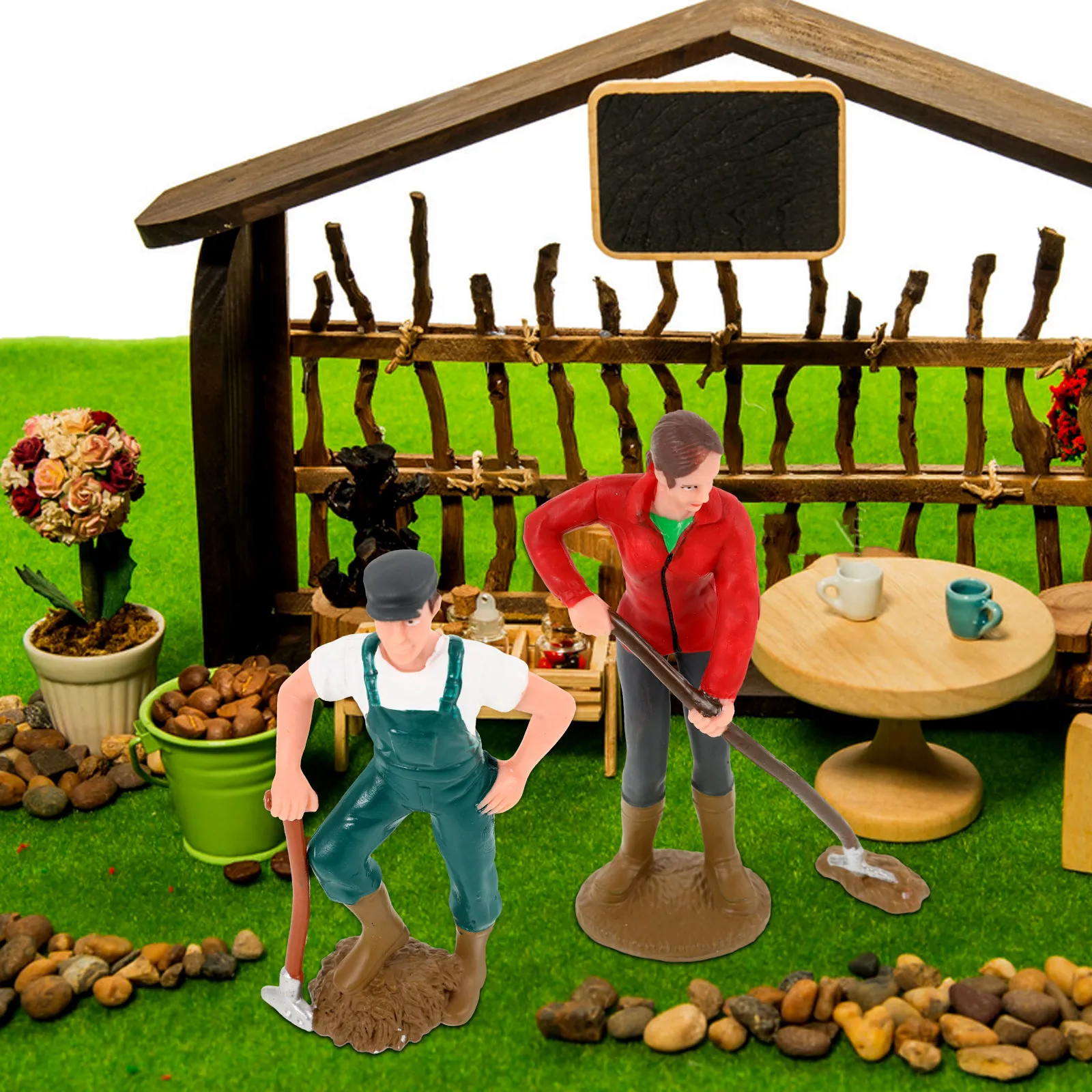 2개입 풍경 농부 캐릭터 시뮬레이션 피규어 미니어처 농부 장식품 데스크탑 모래 테이블 장식