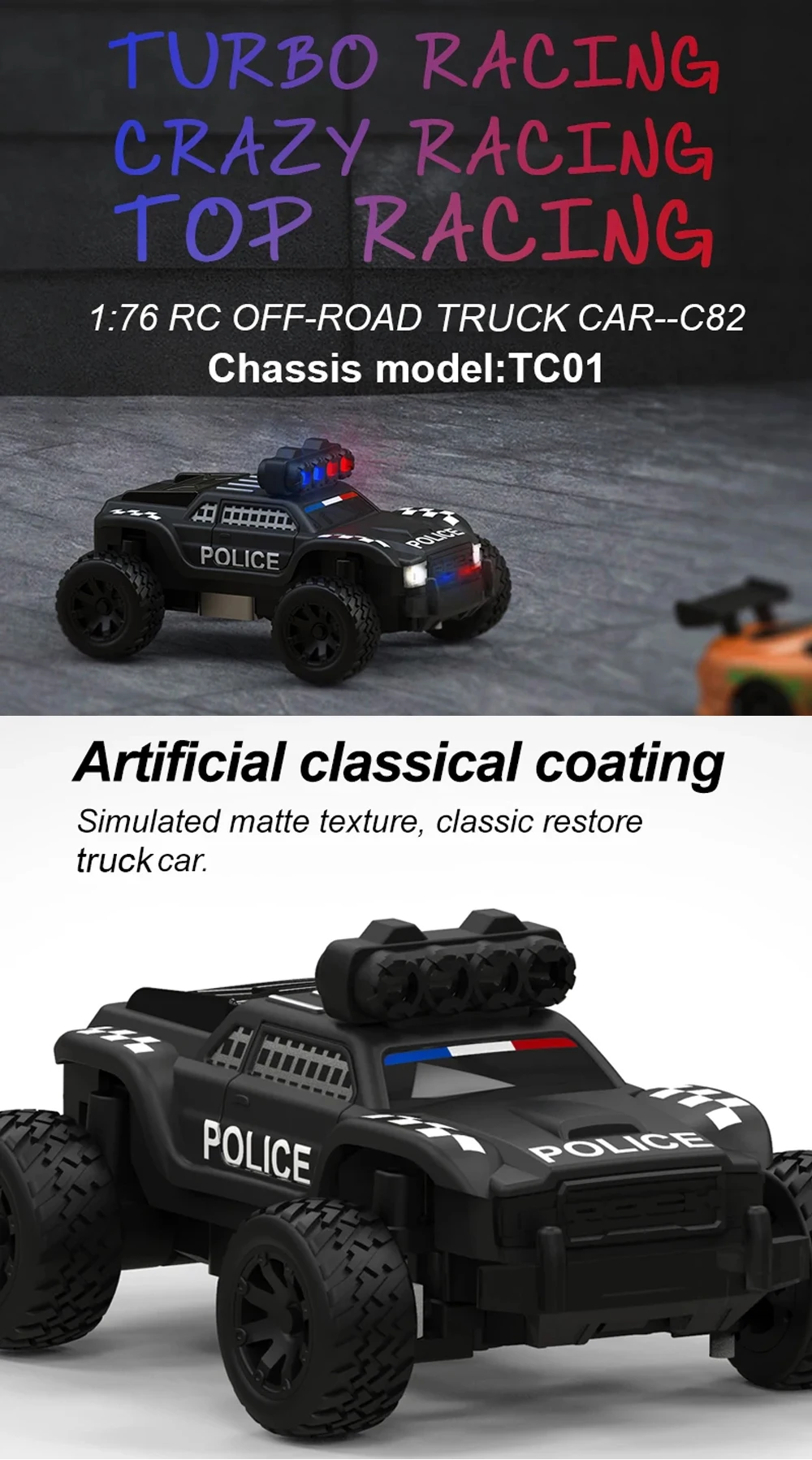 TURBO RACING 1:76 POLICE c82 ターボレーシング Turbo Racing C82 1/76 RTR Police Car 2.4GHz Remote Control