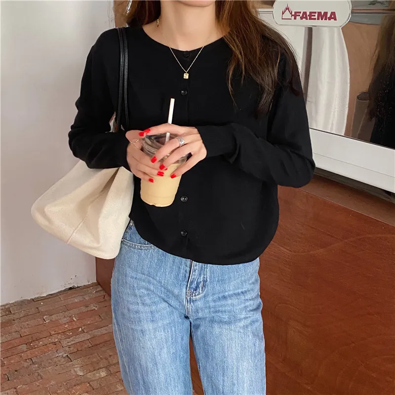 HziriP Simple Soft O-Neck Versatile Cardigans Regular Fashion Loose 2021 Chic All Match Knitted Office Lady Minimalist Sweaters sweater for women Sweaters