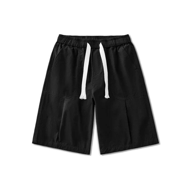 Men's Elastic High Waisted Solid Pockets Bandage Drawstring Casual Sportswear Loose Trousers Fashion Summer Office Lady Shorts
