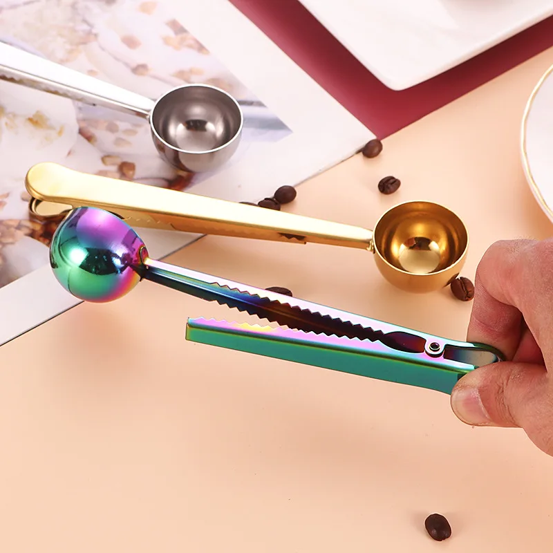 Description Picture 2 of itemTwo-in-one Stainless Steel Coffee Spoon Seal Clip Kitchen Coffee Scoop Food Seal Clip Multi-function Coffee Bean Measuring Spoon
