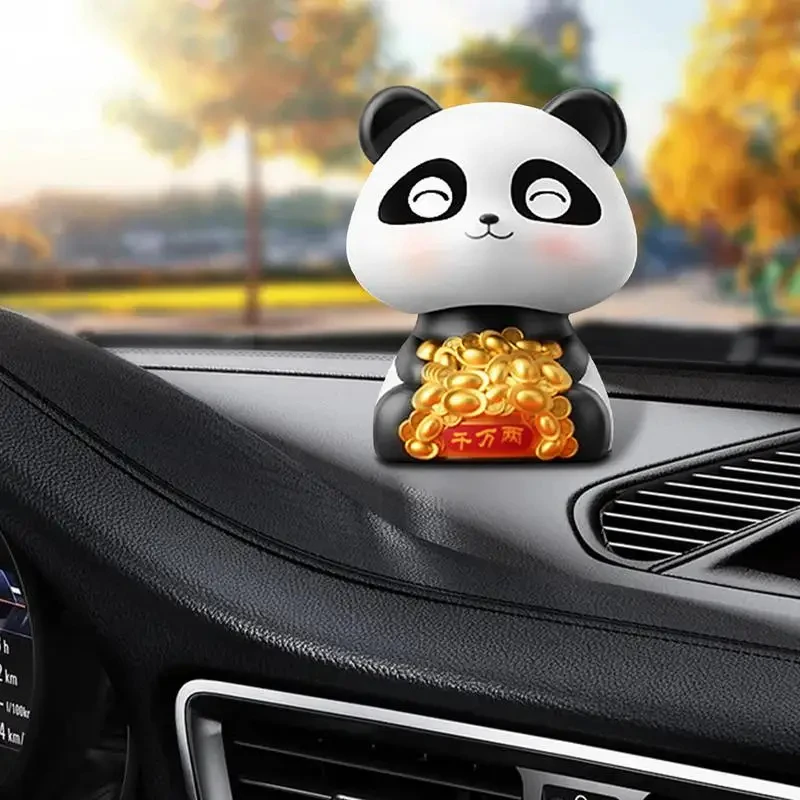 Solar-Powered Swinging Panda Dashboard Decor - Cute Cartoon Auto Interior Accessory