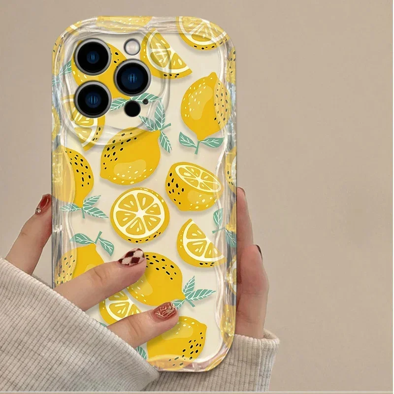 Summer Fruit Lemon Flower 3D Clear Wave Soft Phone Case