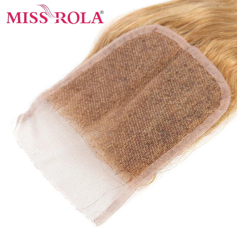 Miss Rola Hair Brazilian Straight Hair Lace Closure 100% Human 4x4 Lace Closures Remy Blonde 99J Highlight Brown Red