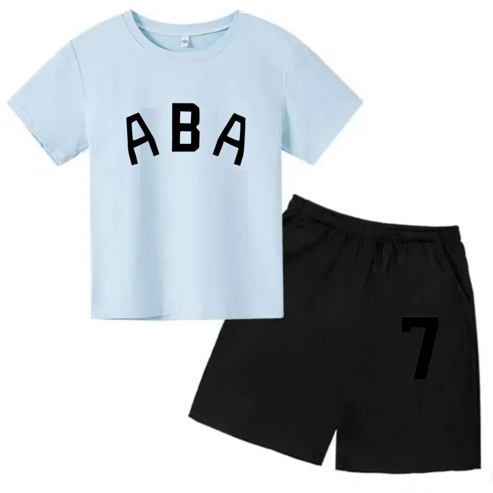 thumbnail image 1 of Ropa de bebé con estampado de letras para niños y adolescentes, conjunto de camiseta y pantalones cortos de verano de 2 piezas, conjunto informal de manga corta para niños y niñas, 1 of 5
