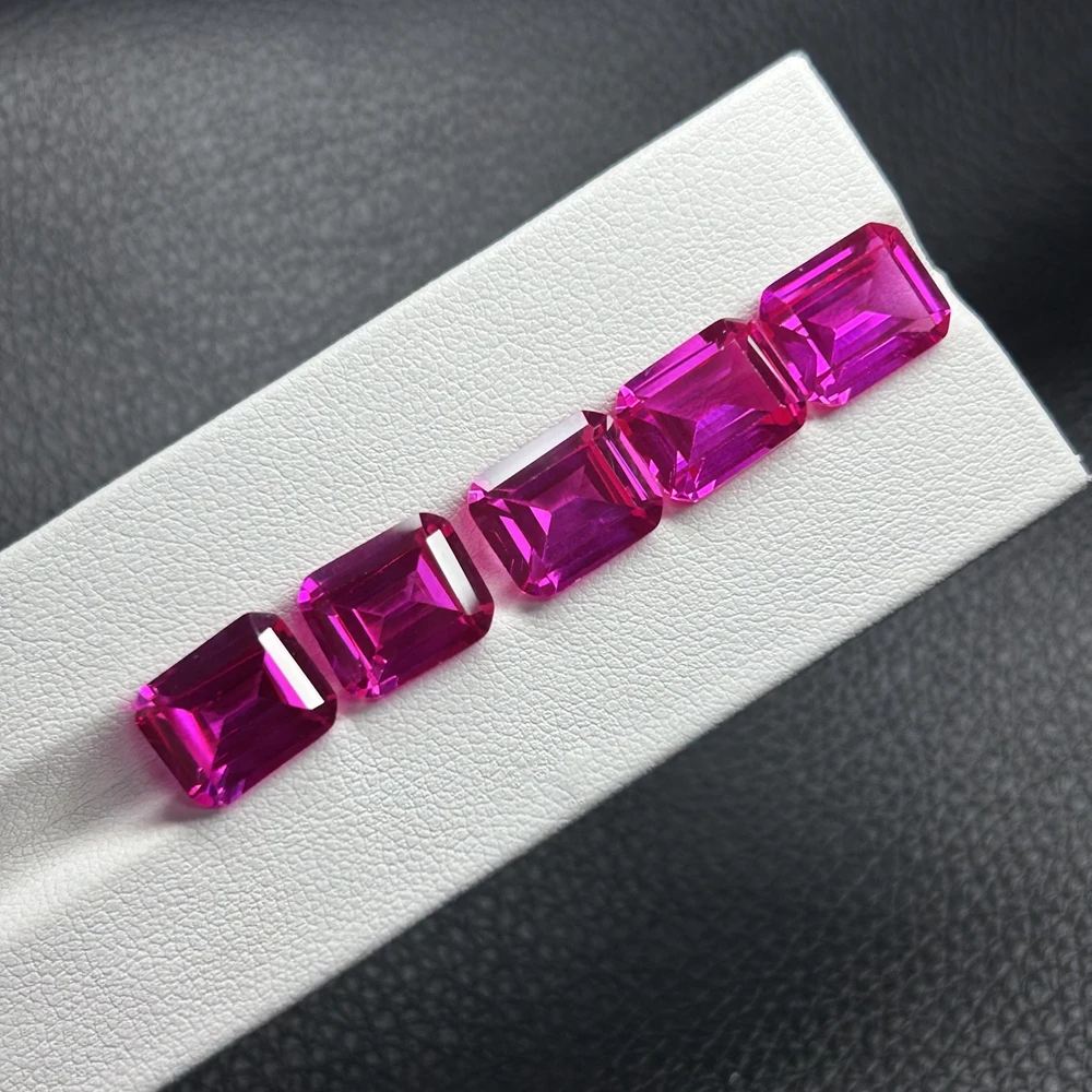 Meisidian 8X10mm 4 Carat Top Quality Lab Pink Sapphire Ruby Emerald Cut Loose Gemstone For BIY Ring Making