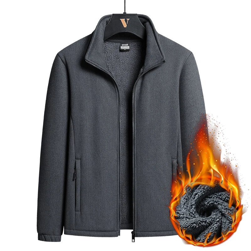 2022 New Fashion Autumn Winter Business Coat Men'S Fleece Loose Large Stand Collar Jacket Thickened Fleece Warm Versatile Top