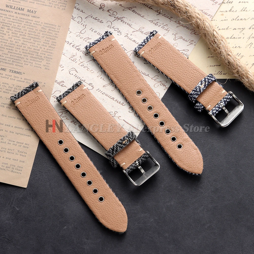 Vintage Weave Leather Nylon Quick Release Watch Band - Classic Replacement Wristband