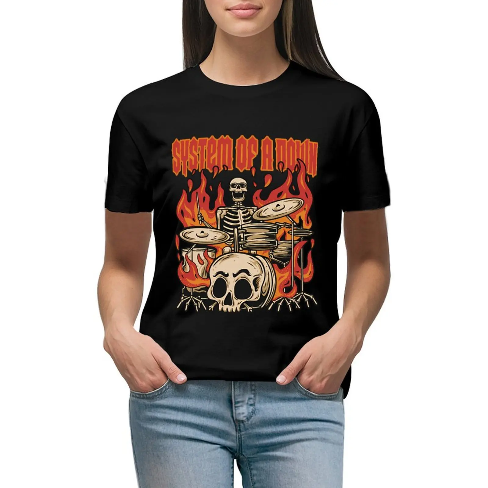 

playing drum System Of A Down T-shirt summer tops tees Women's tee shirt