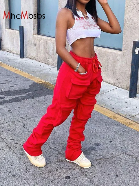 Red Stacked Joggers