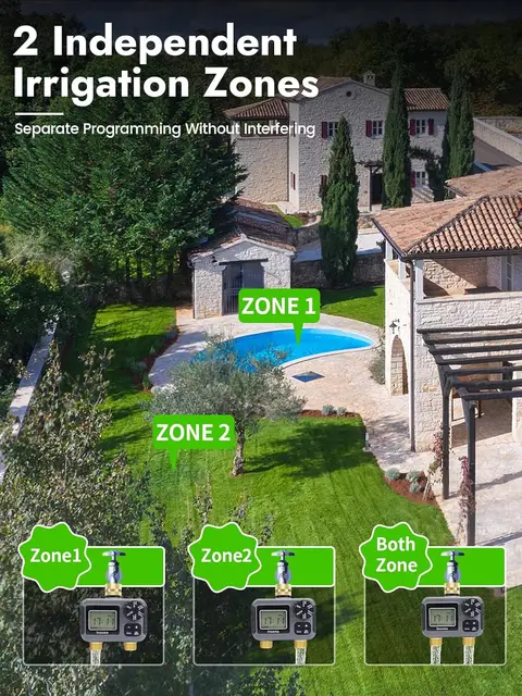 Insoma Smart Irrigation Watering System Dual Outlets Automatic Water Timer Sprinkle Faucet Hose Programmer for Garden Outdoor 2