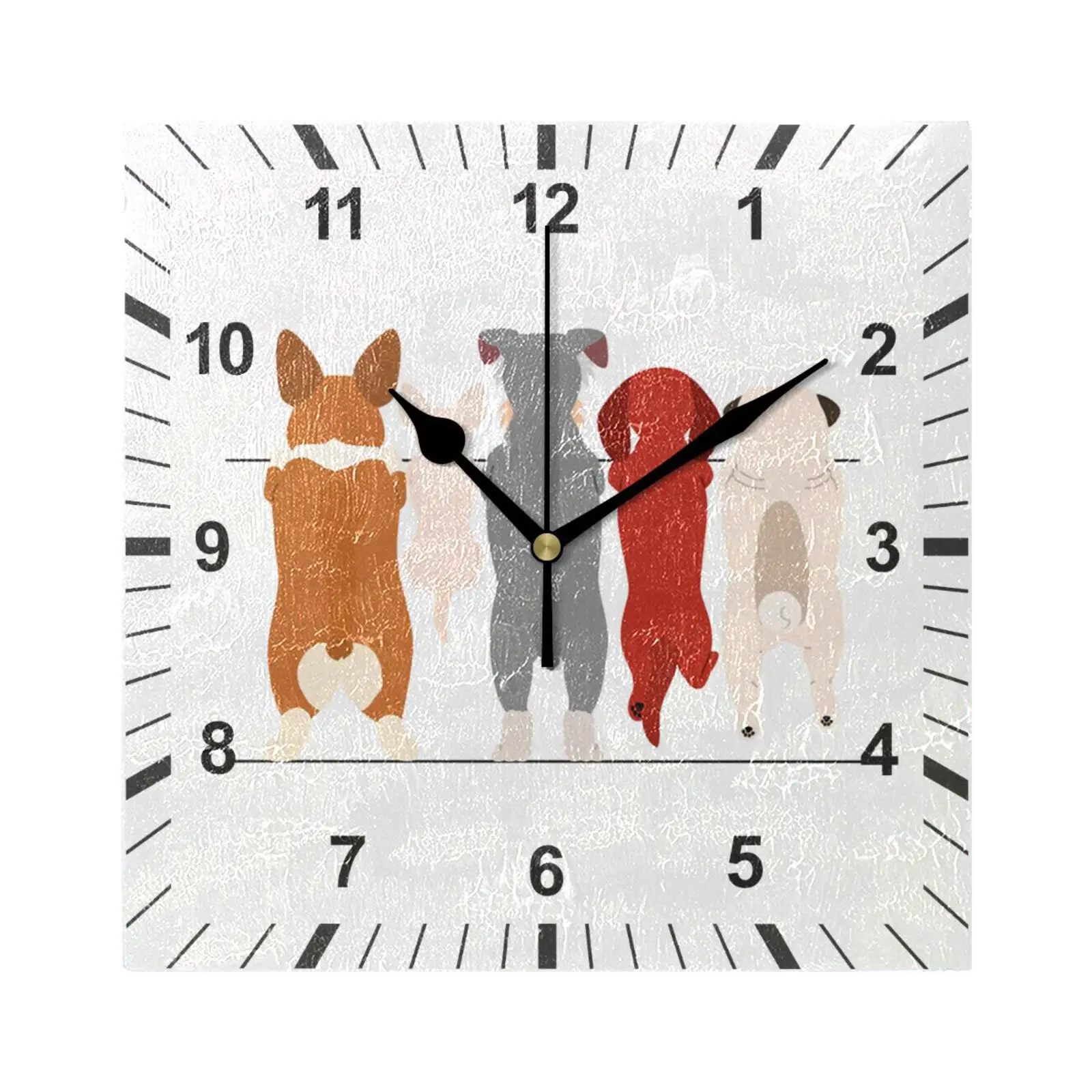 

Cute Cartoon Dogs Pattern Square Wall Clock Non Ticking Silent Hanging Wall Watch Battery Operated Quiet Desk Clock Art Decor