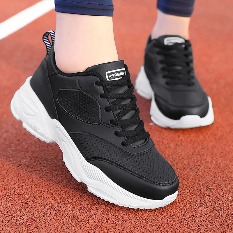 Autumn Winter Leather Waterproof Running Shoes Women Lightweight Comfortable Soft Casual Sneakers Ladies Non-Slip Jogging Shoes