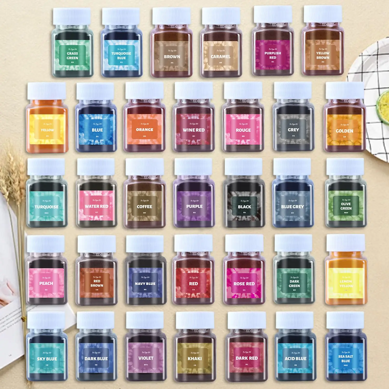 50ml/병 패브릭 타이다이 파우더, 옛옷 색상 복원, 면/나일론 의류 타이다이 염색용 무료 염색 파우더