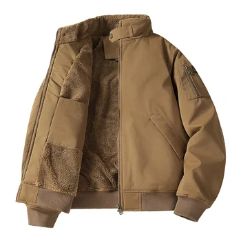 Chaqueta Vuelo Hombre Invierno Cálida | Abrigo Aviador Holgado Trabajo Forro Polar Grueso Múltiples Bolsillos Casual