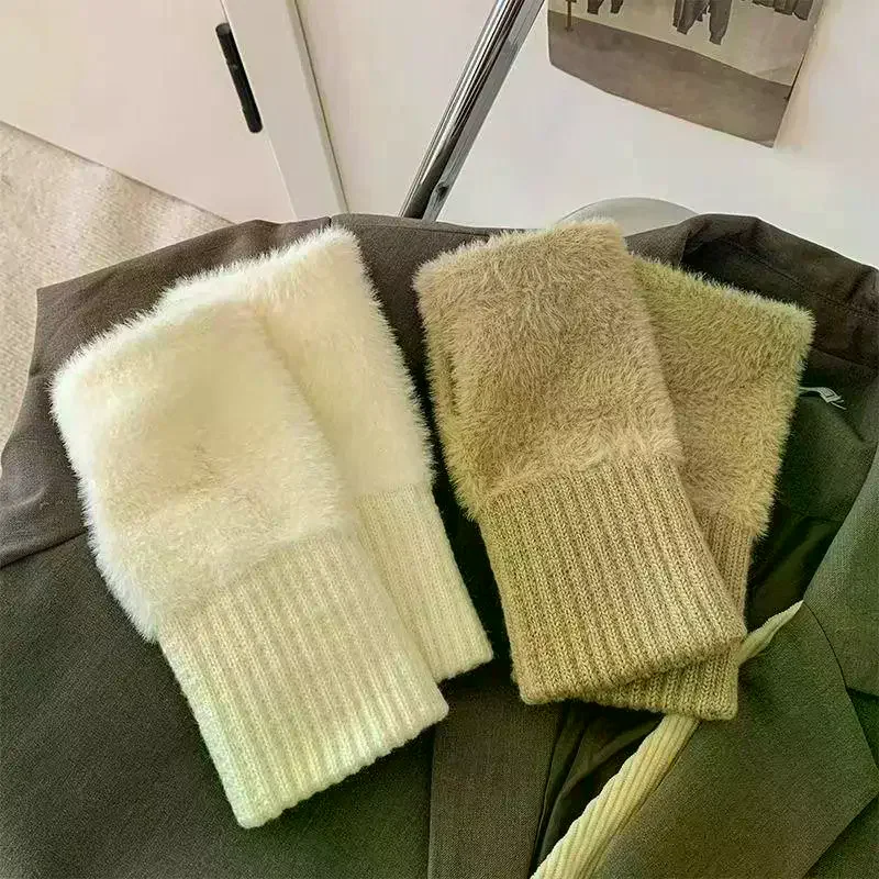 1Pair Warm And Cold-proof Half-finger Gloves For Women In Autumn And Winter, Versatile And Plush, Cute Office Half-finger Gloves - 4