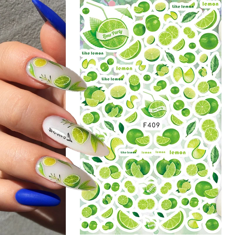 3D Nail Art Stickers Lime Lemon Decals Adhesive Slider Summer Juicy Fruits Nail Sticker Tattoos Pattern Manicure Decorations