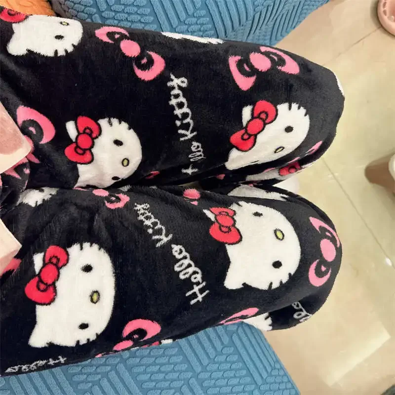 Sanrio Hello Kitty Fleece Pajama Pants Women Casual Home Trousers Kawaii Anime Cartoon Birthday Gift