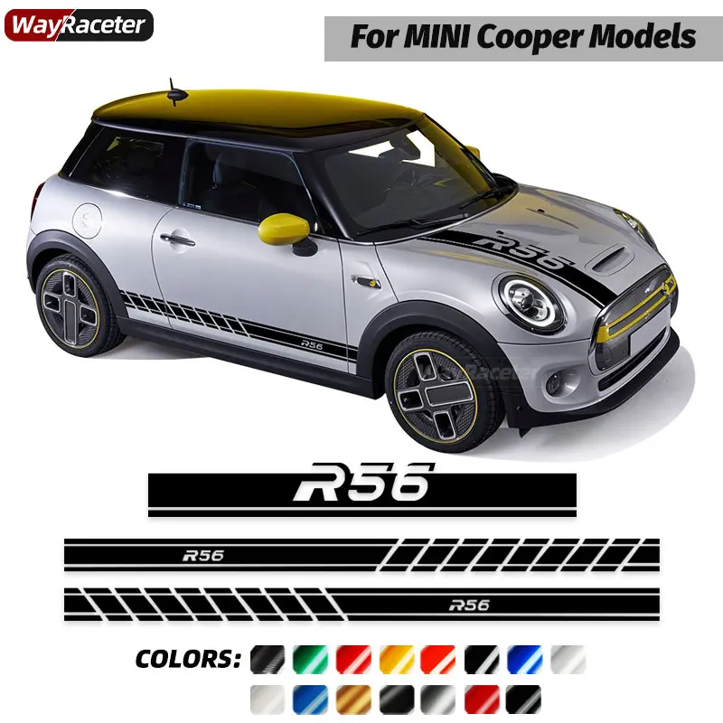 

3 Pcs Car Hood Decal Door Side Stripes Skirt Sticker For MINI Cooper R50 R52 R53 R55 F54 R56 R57 R58 R59 R60 F60 R61 F55 F56 F57
