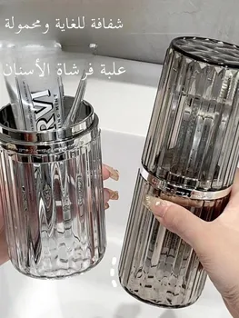 Caja de almacenamiento de cepillos de dientes de viaje Tee-in-One, vaso de vidrio para cepillos de dientes, accesorios de baño para el hogar