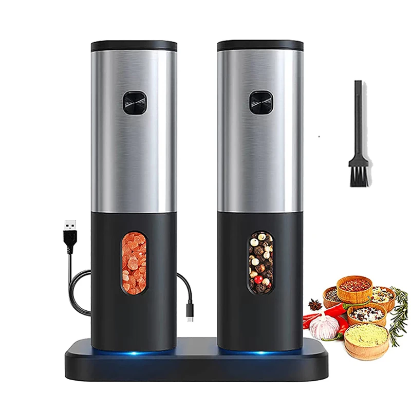 Electric Black Pepper Grinder, Automatic Adjustable Coarseness Salt and
