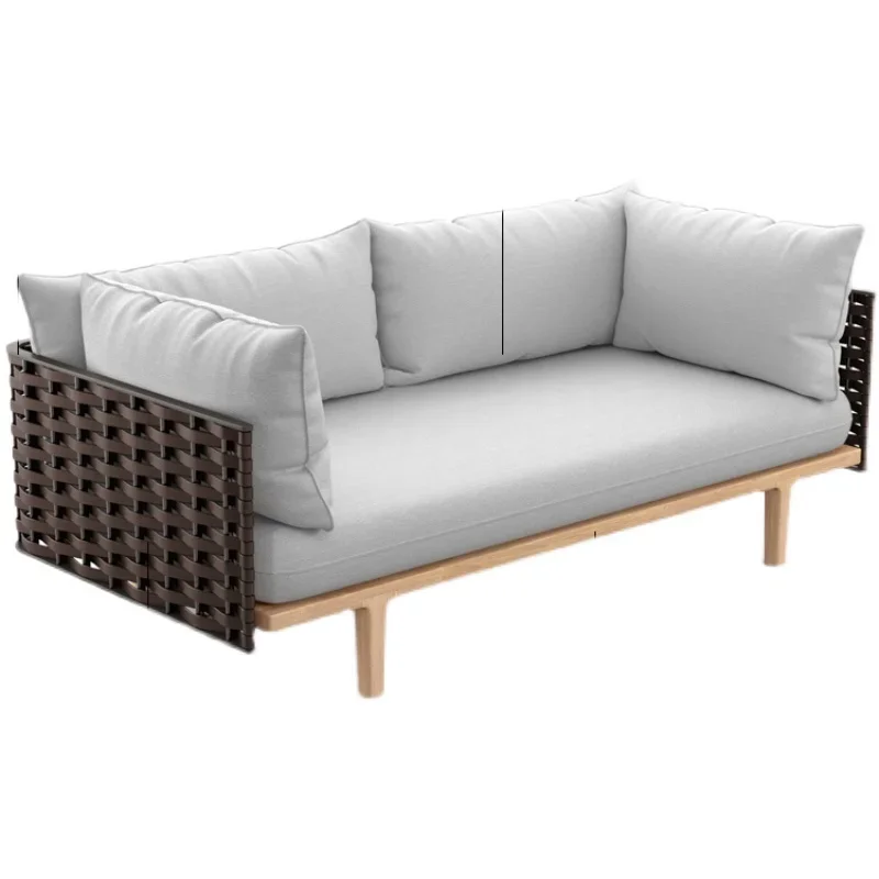 

Outdoor sofa, rattan woven courtyard, sunscreen and waterproof, single and double combination solid wood
