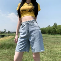 Summer New Korea Fashion Loose Women Jeans Shorts Purple Pink High Waist Straight Pockets Female Wide Short Pants - Image 3