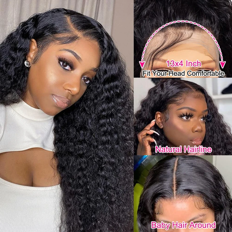 Human Hair Wig Brazilian Deep Wave Frontal 13x4 Lace Front Pre Plucked Deep Curly 4x4 Closure For Women